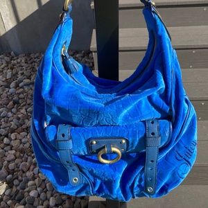 Juicy Couture Royal Blue Cobalt Blue Velour Satchel Bag Hobo Bag Shoulder Bag